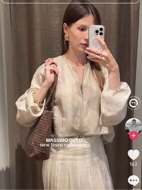 New Massimo Dutti FRAYED LINEN AND SILK BOMBER JACKET